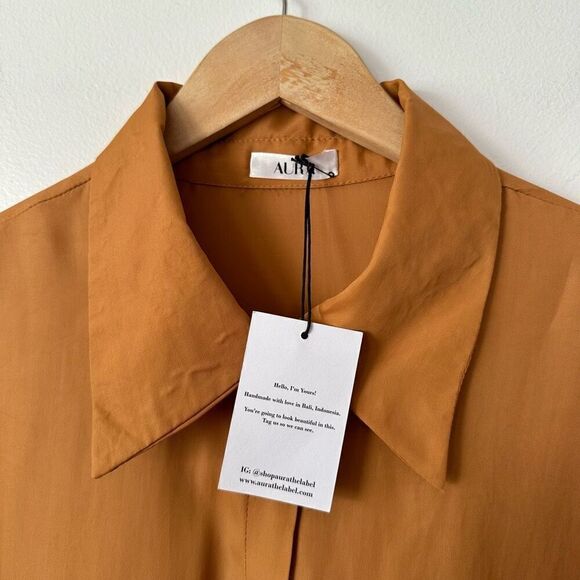 Aura Women’s Rust Camel Golden Fall Long Sleeve Button Down Shirt Maxi Dress - Picture 6 of 13